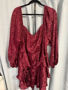 Arula Women's Burgundy Satin Long Sleeve mini dress